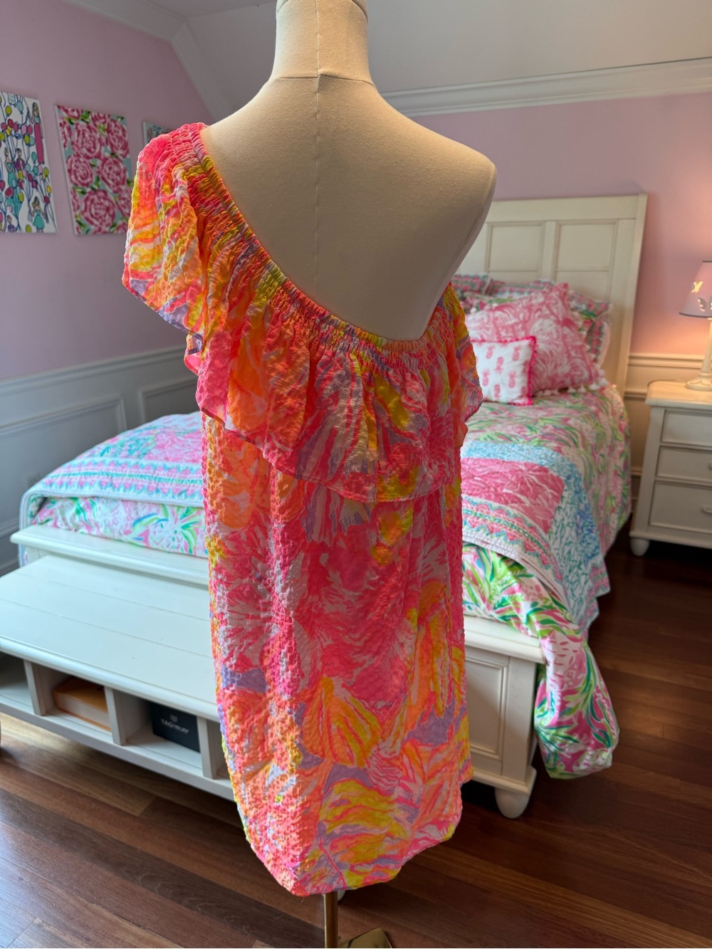 Lilly Pulitzer Pink Tropical Print One-Shoulder Dress - Picture 5 of 6